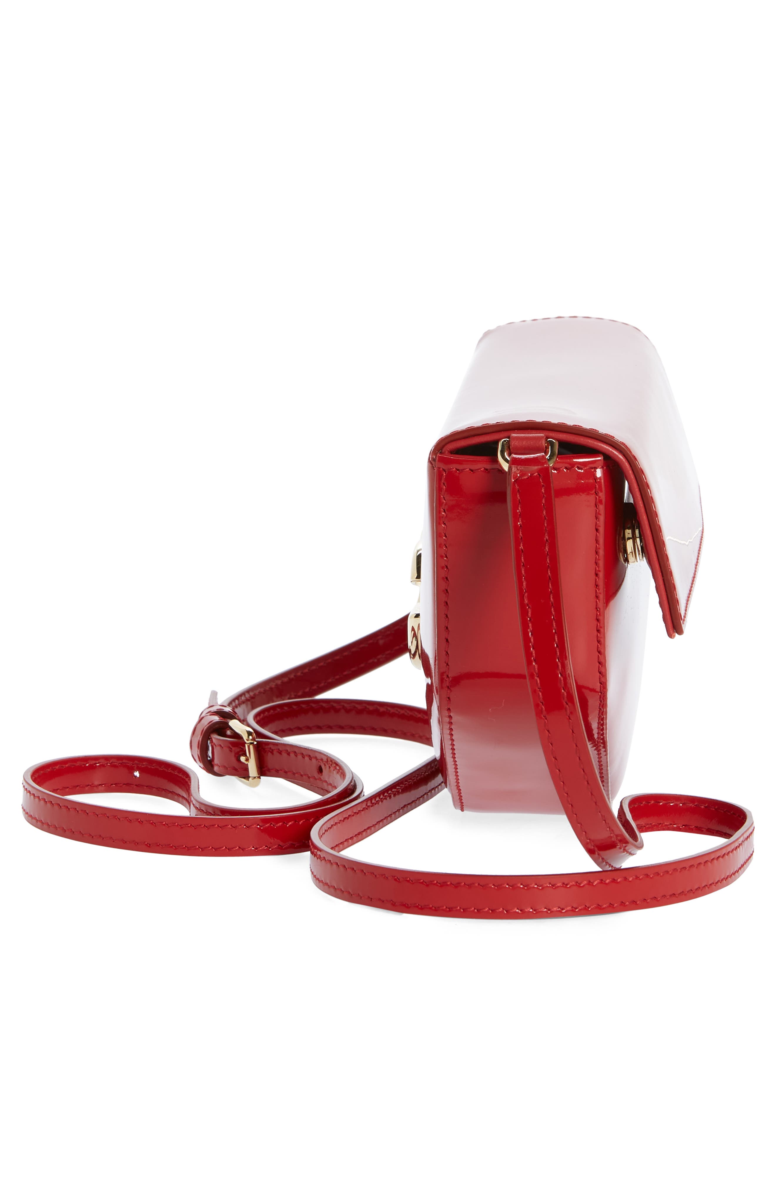 Dolce&Gabbana Logo Half Moon Patent Leather Shoulder Bag, Alternate, color, 