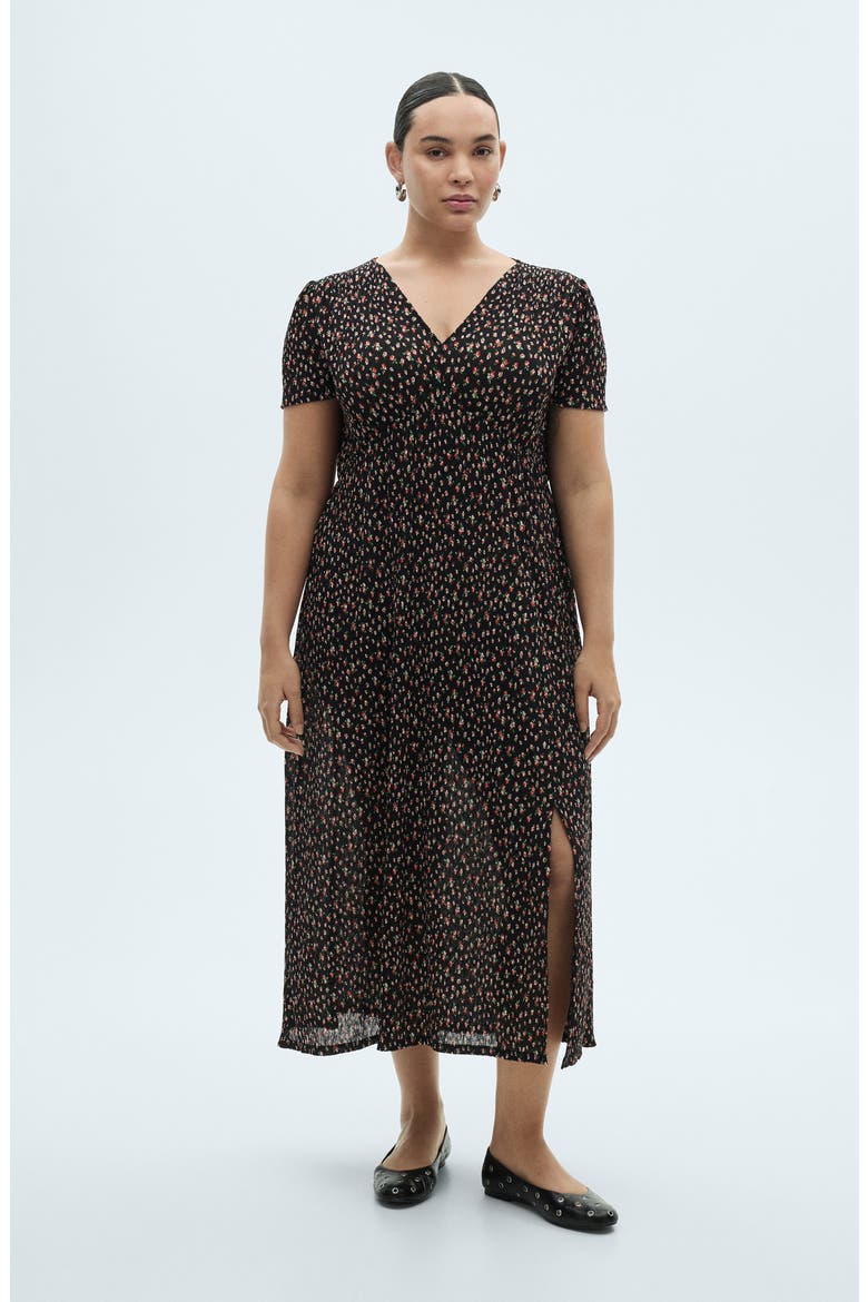 Floral Print Midi Dress, Alternate, color, BLACK