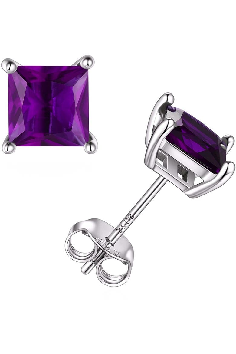 Sterling Silver Purple Square Earrings, Main, color, Purple