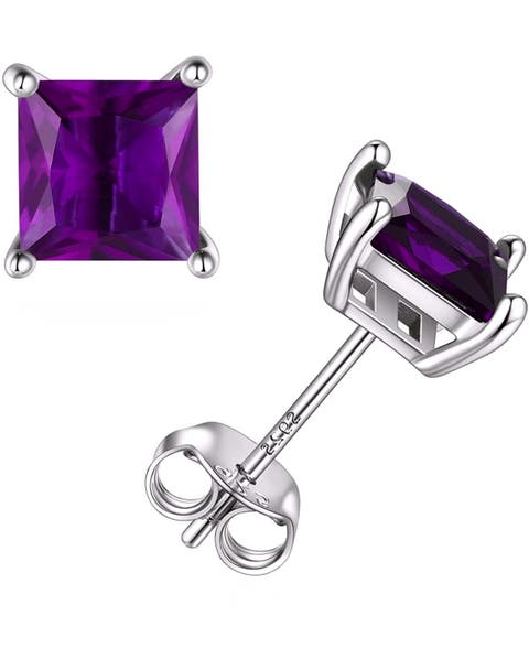 Sterling Silver Purple Square Earrings