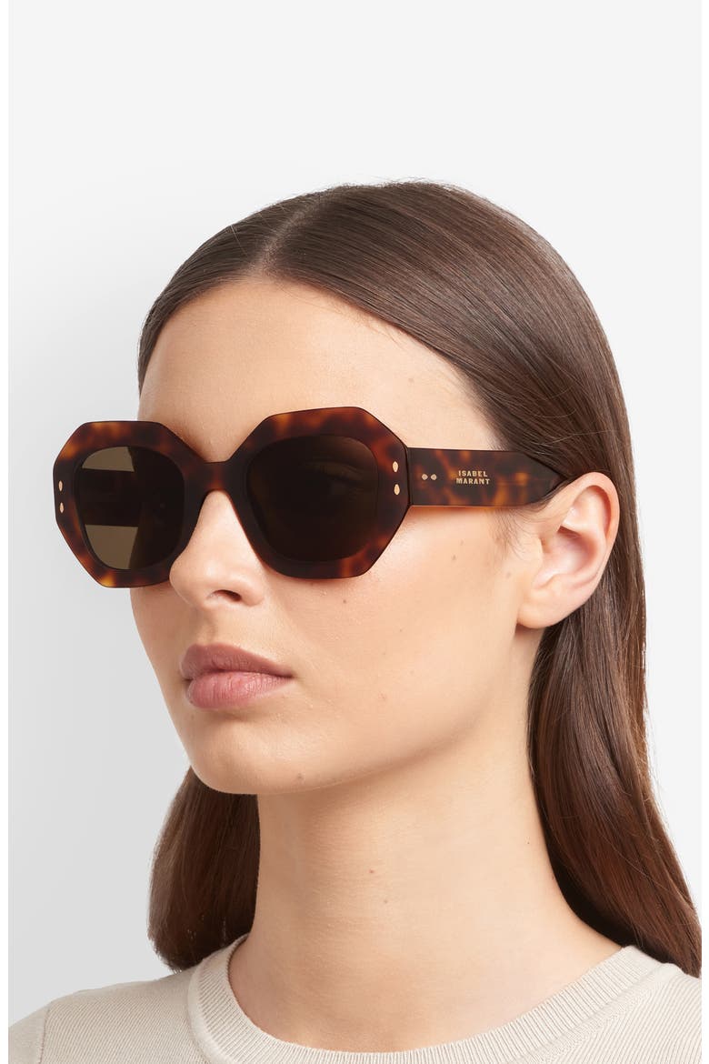 52mm Rectangular Geometric Sunglasses, Alternate, color, BROWN HAVANA/ BROWN