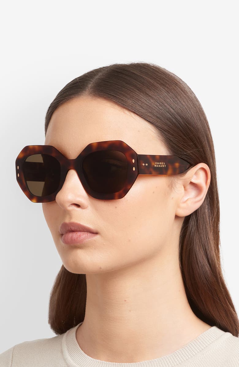 Isabel Marant 52mm Rectangular Geometric Sunglasses, Alternate, color, Brown Havana/ Brown
