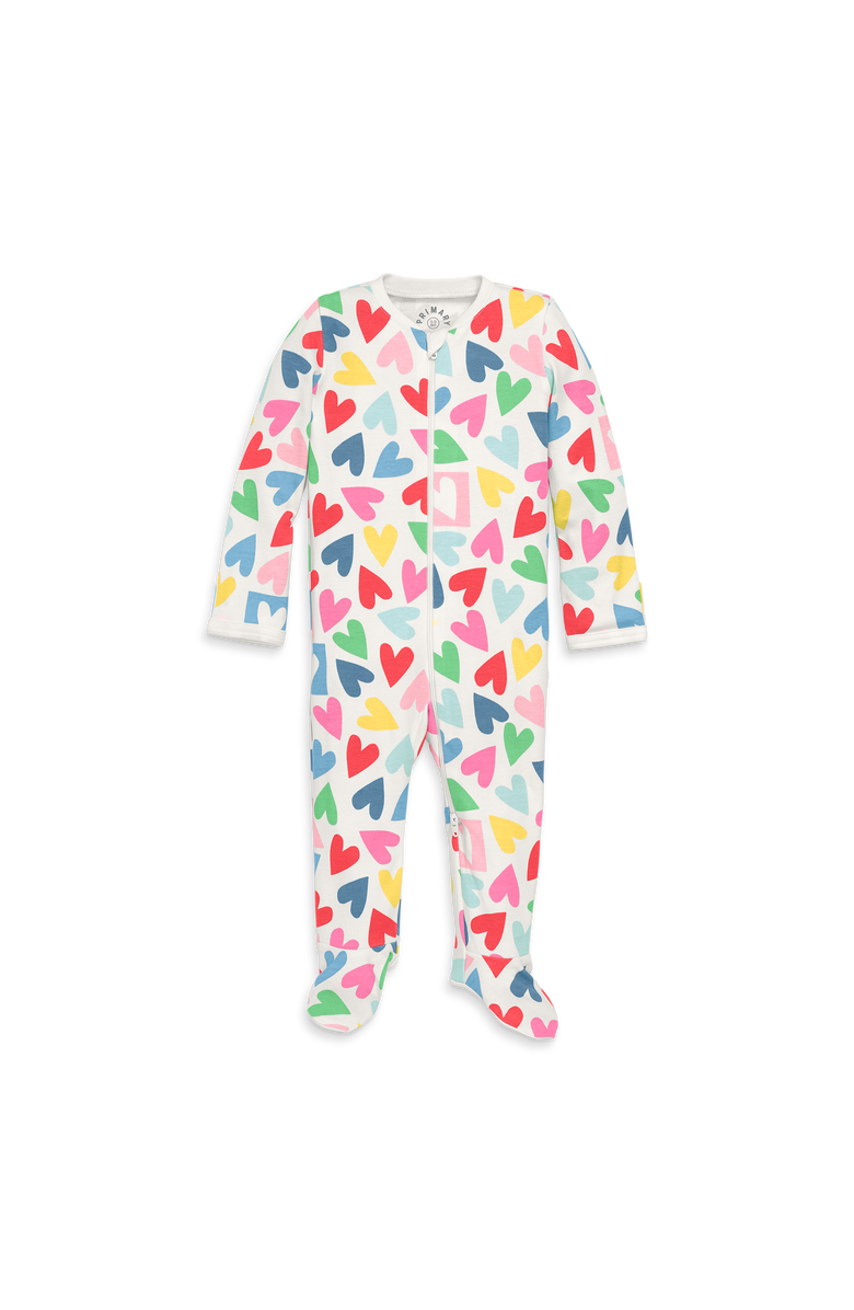 Primary Baby Organic Zip Footie In Rainbow Candy Hearts, Main, color, Ivory Rainbow Candy Hearts