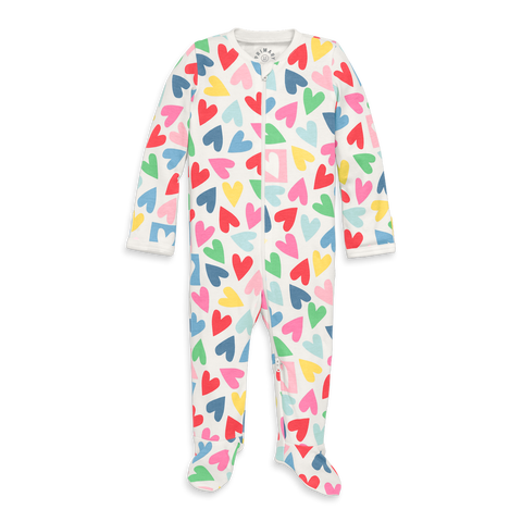 Baby Organic Zip Footie In Rainbow Candy Hearts