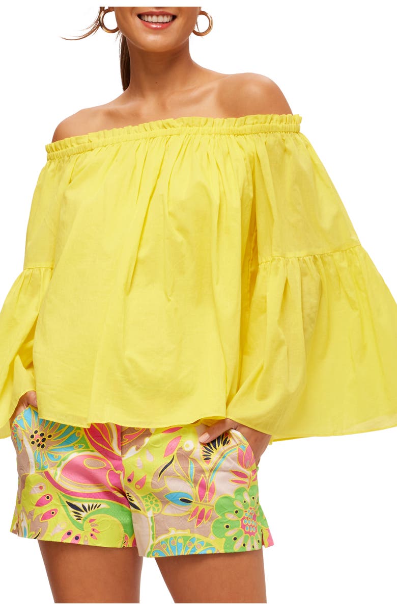 Trina Turk Off the Shoulder Bell Sleeve Perry Top, Main, color, Desert Sun