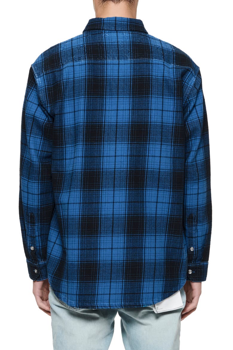 Oversize Plaid Flannel Button-Up Shirt, Alternate, color, BLUE