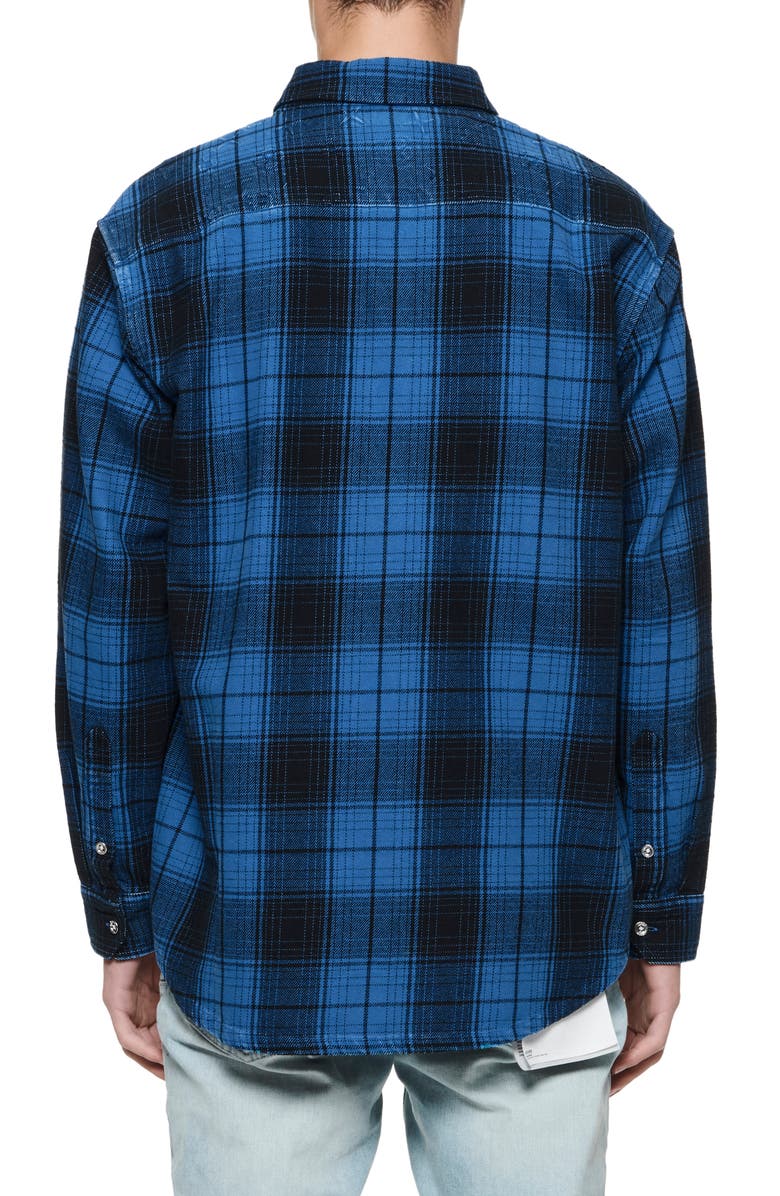 PURPLE BRAND Oversize Plaid Flannel Button-Up Shirt, Alternate, color, Blue