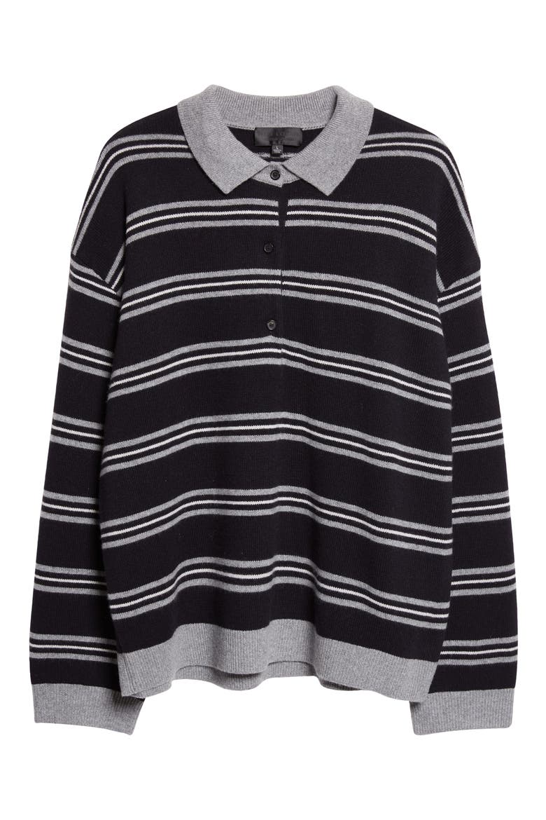 Galvez Stripe Cashmere Polo Sweater, Alternate, color, DARK NAVY/ GREY STRIPE