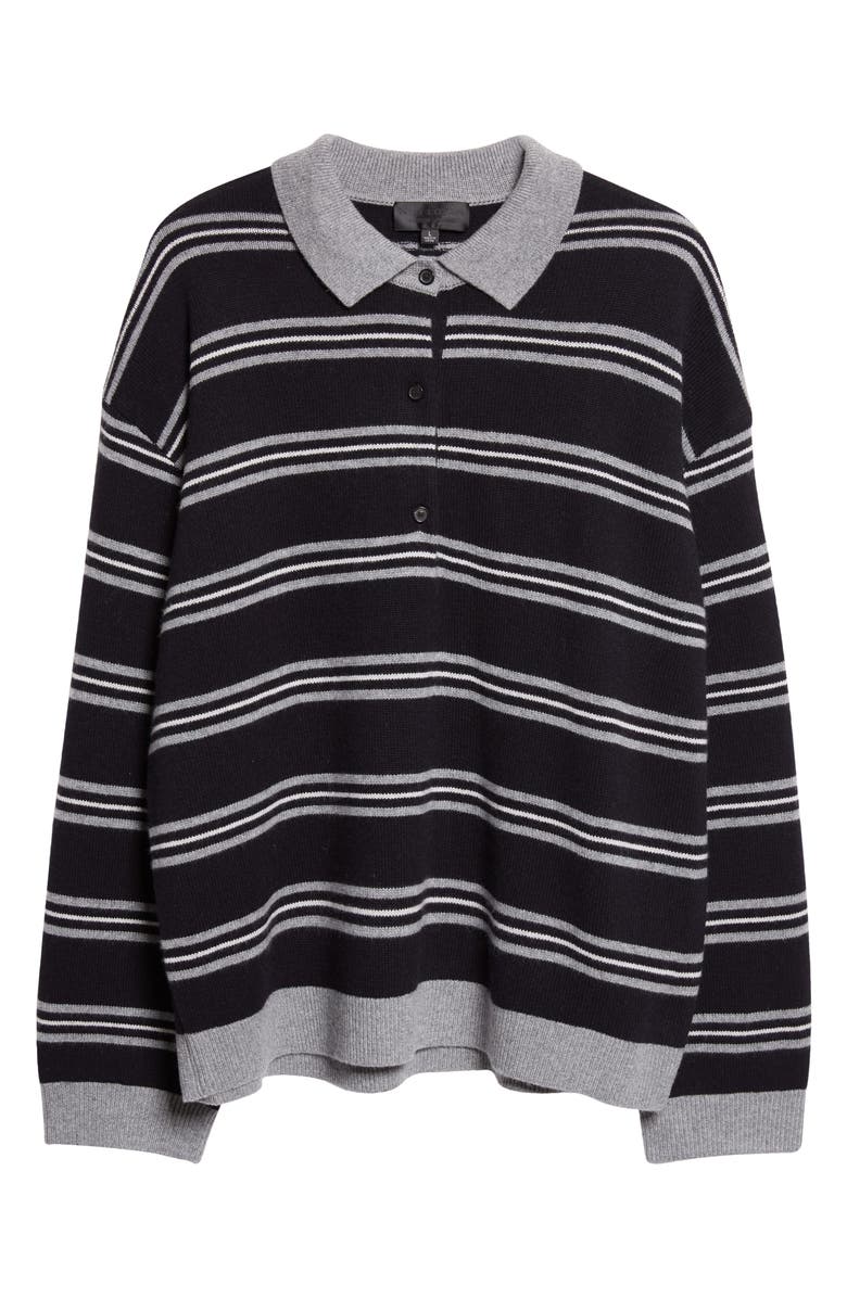 Nili Lotan Galvez Stripe Cashmere Polo Sweater, Main, color, Dark Navy/ Grey Stripe