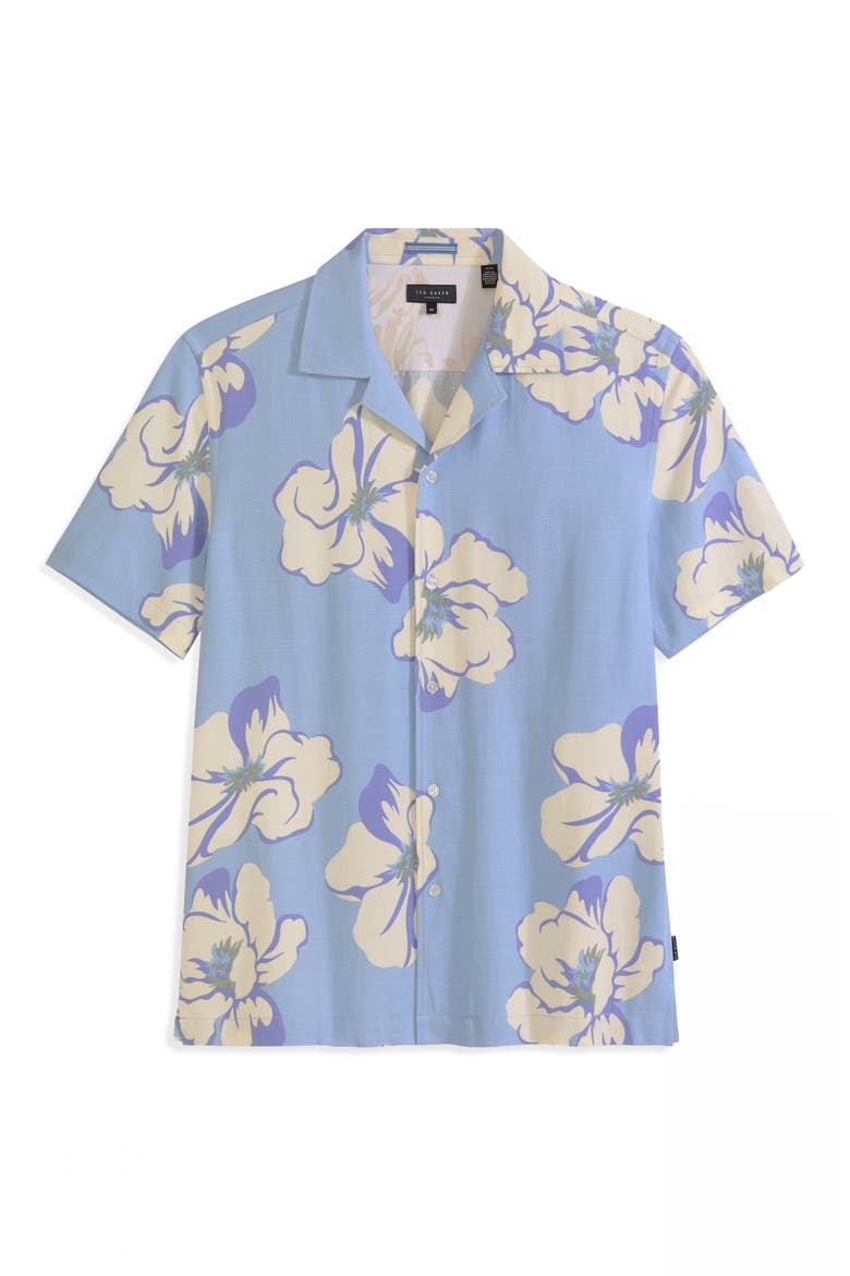 Floral Short Sleeve Button-Up Shirt, Alternate, color, BLUE