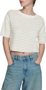 MANGO Open Stitch Short Sleeve Crop Cotton Sweater