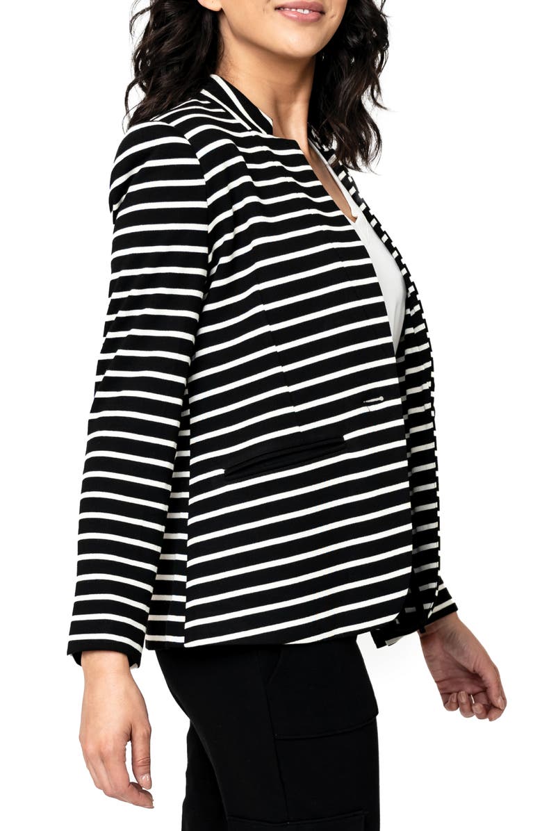 GIBSONLOOK Stripe Knit Blazer, Alternate, color, Black/ Ivory Stripe