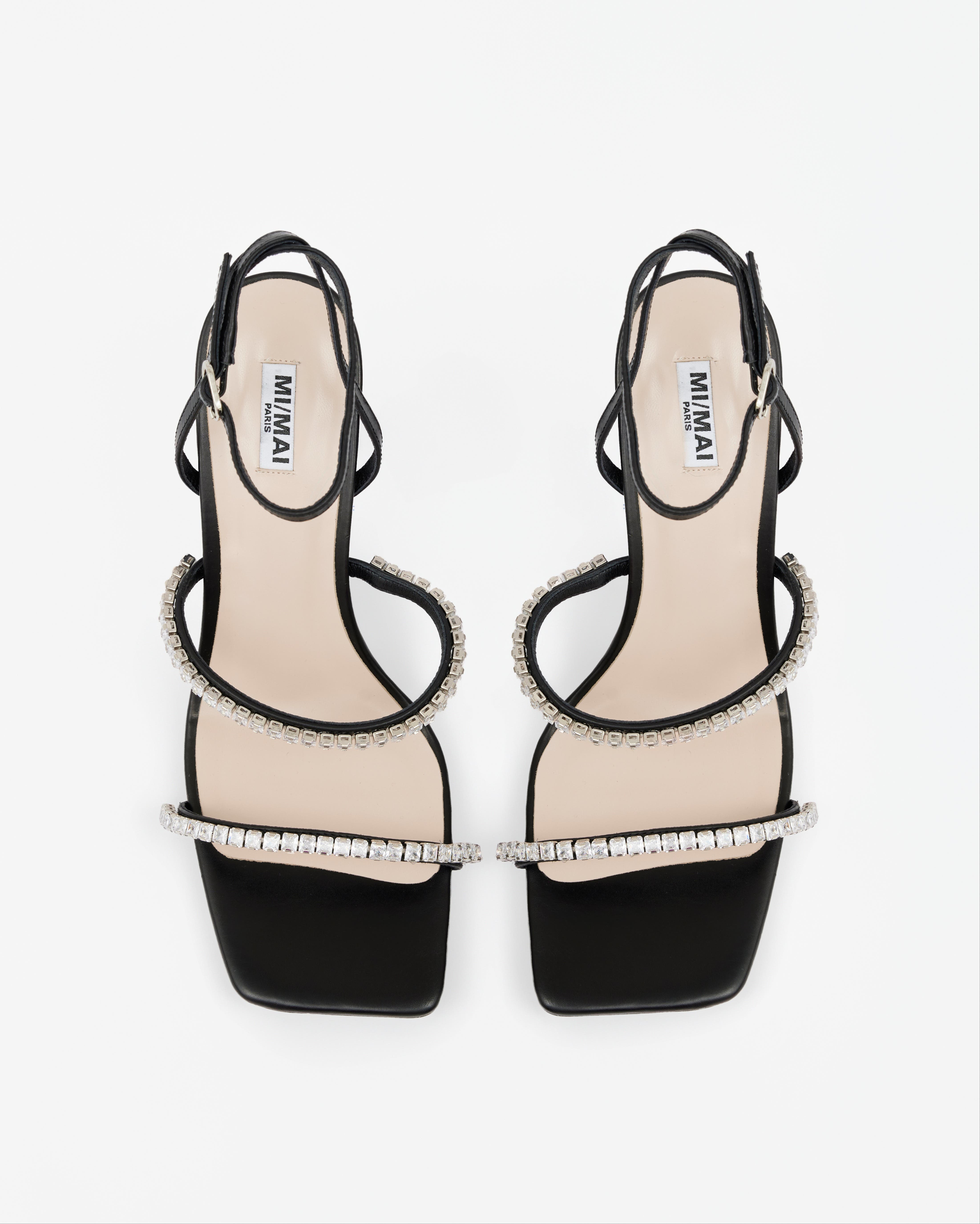 MI/MAI Nidal Rhinestone Detail Heeled Sandals, Alternate, color, Black