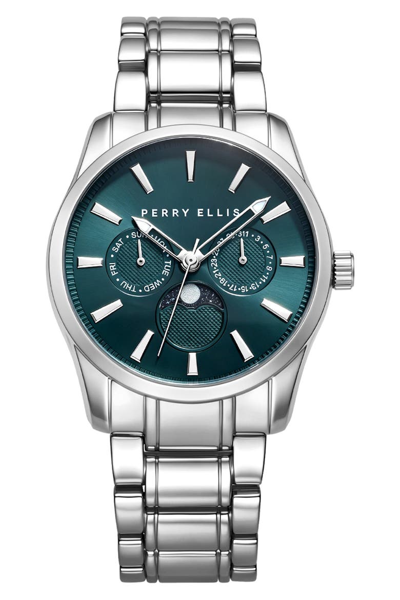 Moon Phase Bracelet Strap Multifunction Watch, 40mm, Main, color, SILVER