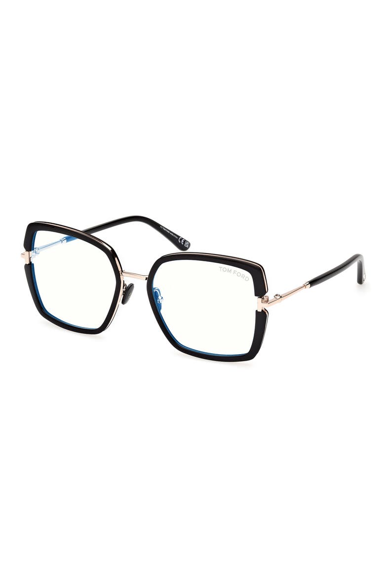 55mm Square Blue Light Blocking Optical Glasses, Alternate, color, BLACK ROSE GOLD / T LOGO