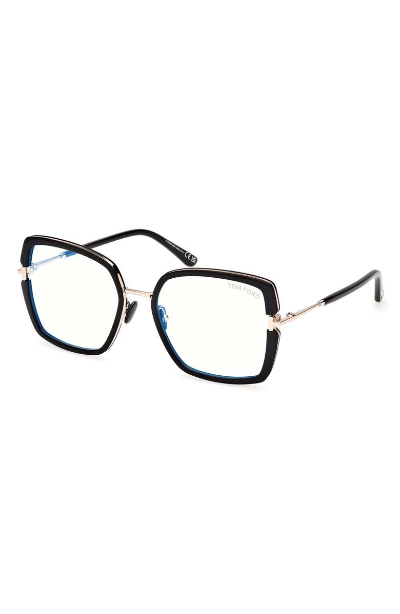 TOM FORD 55mm Square Blue Light Blocking Optical Glasses, Alternate, color, Black Rose Gold / T Logo