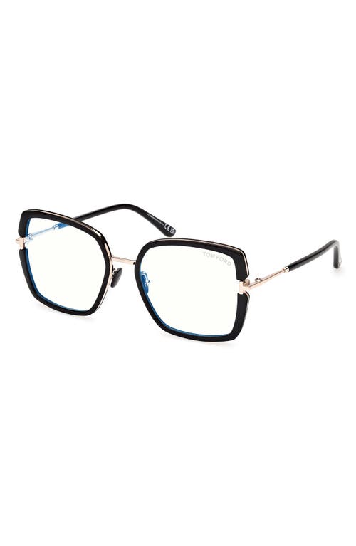 Shop Tom Ford 55mm Square Blue Light Blocking Optical Glasses In Black Rose Gold/t Logo
