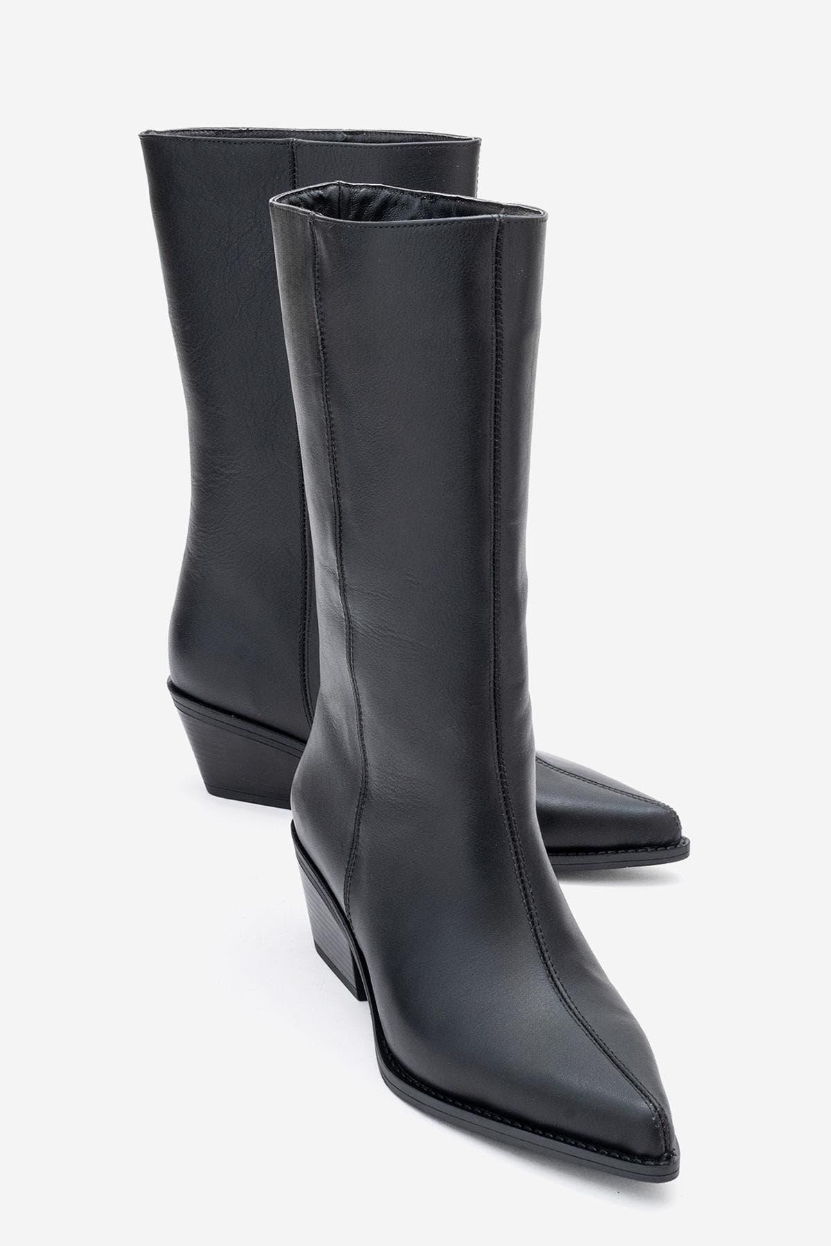 Forever & Always Shoes Juana Leather Pointed Toe Boot, Alternate, color, Black Leather