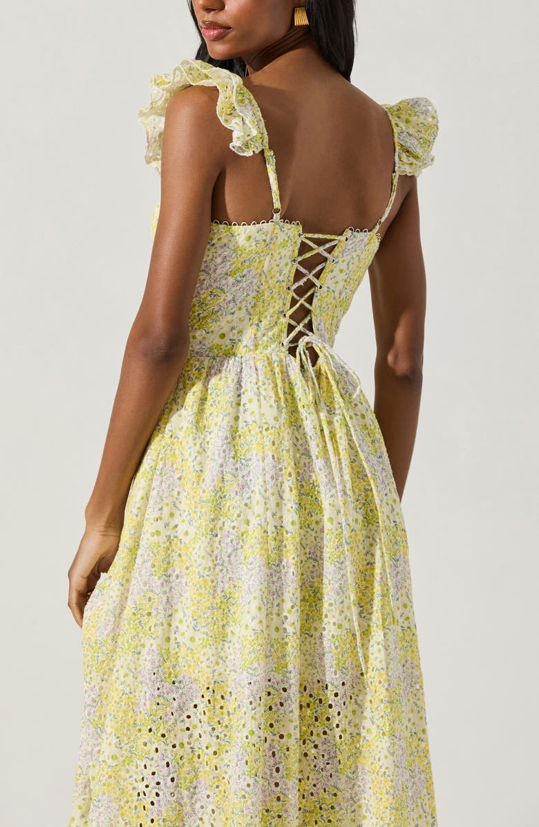 ASTR the Label Wedelia Floral Print Ruffle Strap Midi Dress, Alternate, color, Lemon Ditsy Floral