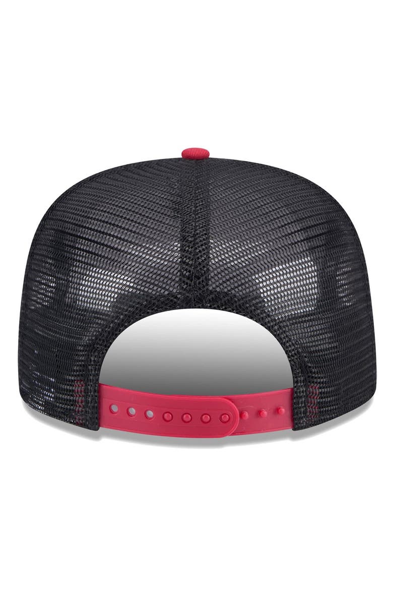 Men's New Era Black/Red Miami Heat Throwback Team Arch Golfer Snapback Hat, Alternate, color, Black