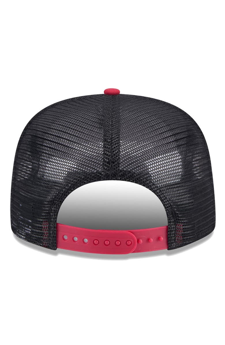 New Era Men's New Era Black/Red Miami Heat Throwback Team Arch Golfer Snapback Hat, Alternate, color, Black