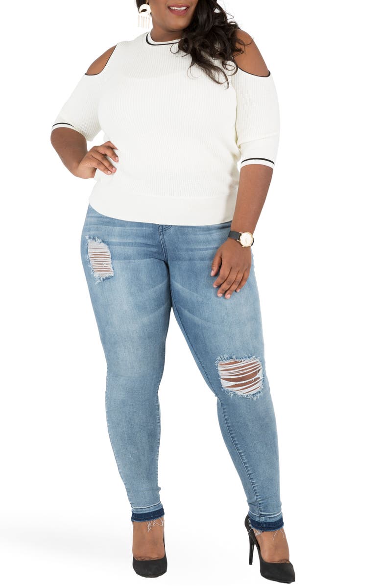 Poetic Justice Corrine Release Hem Skinny Crop Jeans, Alternate, color, 