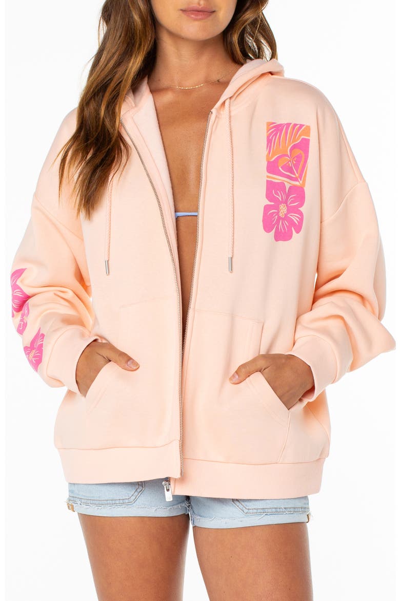 Evening Lineup Full Zip Fleece Graphic Hoodie, Main, color, TROPICAL PEACH