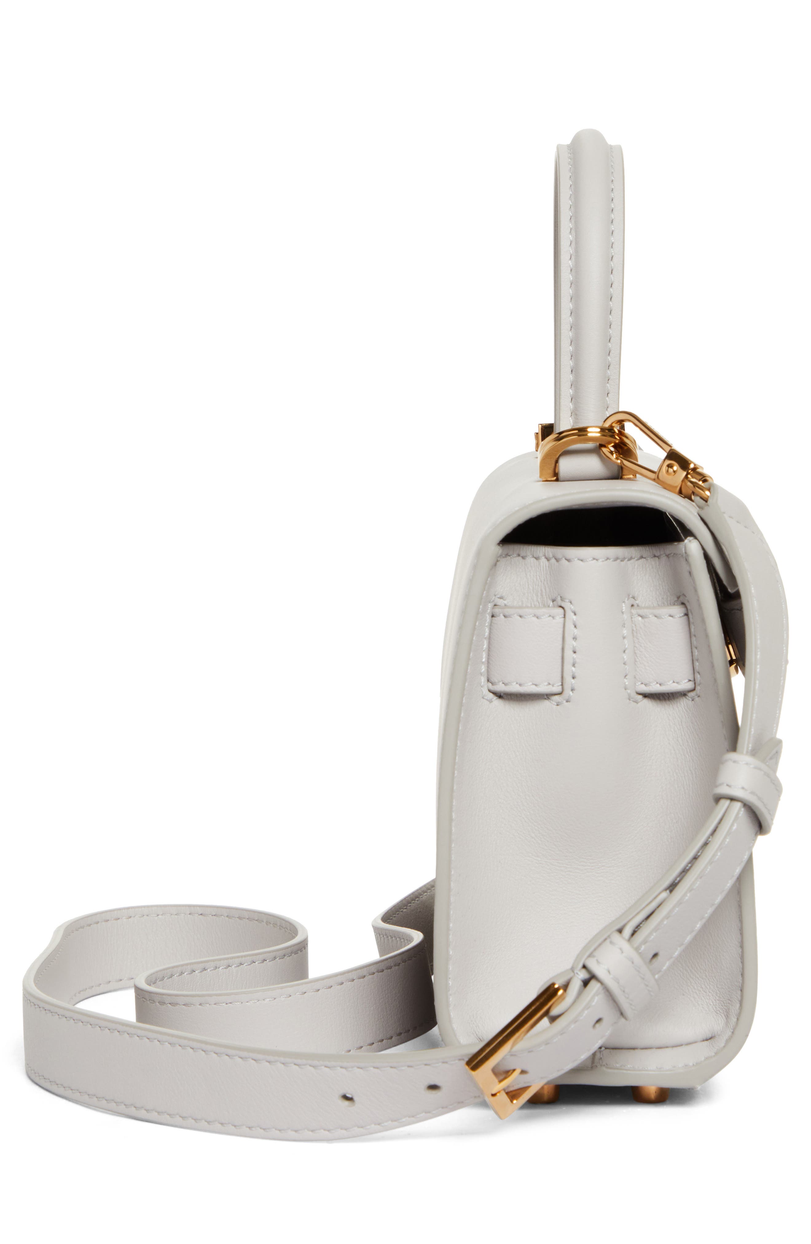Medusa Leather Top Handle Bag, Alternate, color, PEARL GREY-GOLD VERSACE