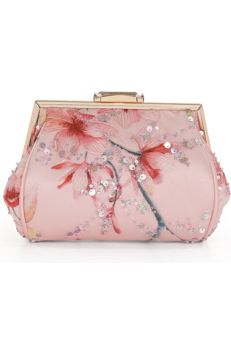 Jewel Badgley Mischka Flora Floral Embroidered and Sequin Signature Pouch Clutch, Main, color, Blush
