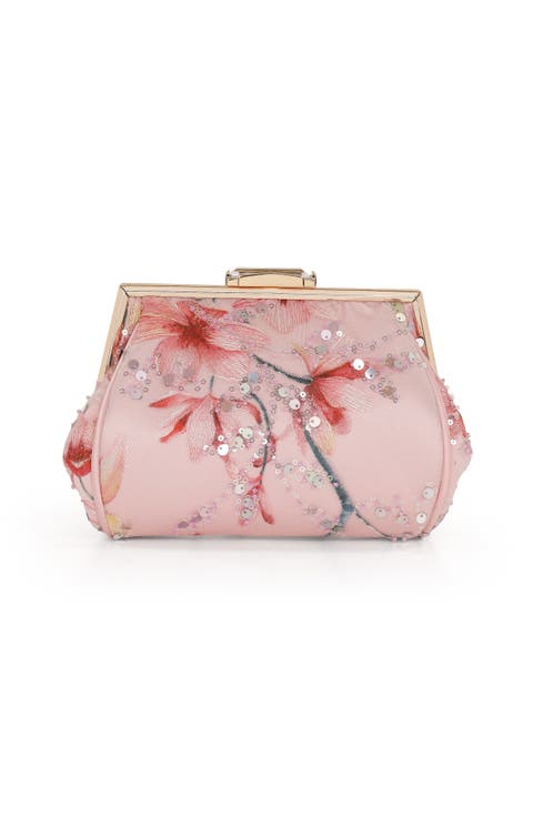 Flora Floral Embroidered and Sequin Signature Pouch Clutch