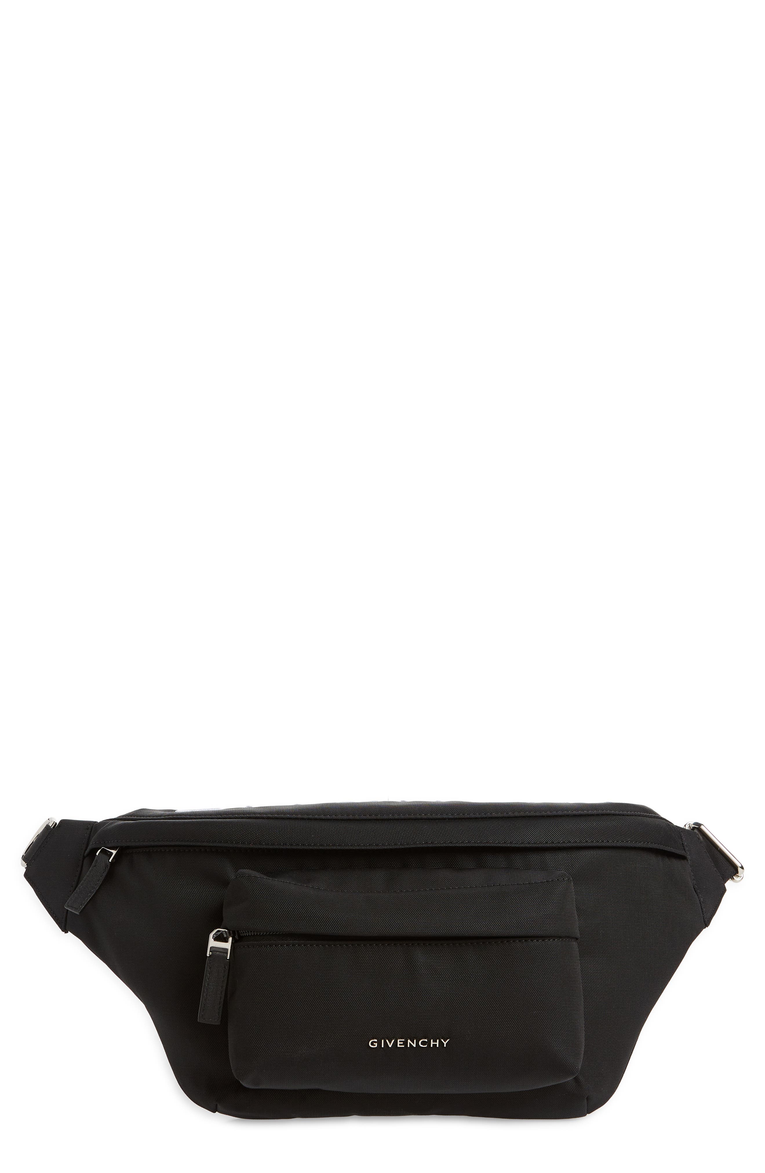 Essential U Embroidered Logo Belt Bag, Main, color, BLACK