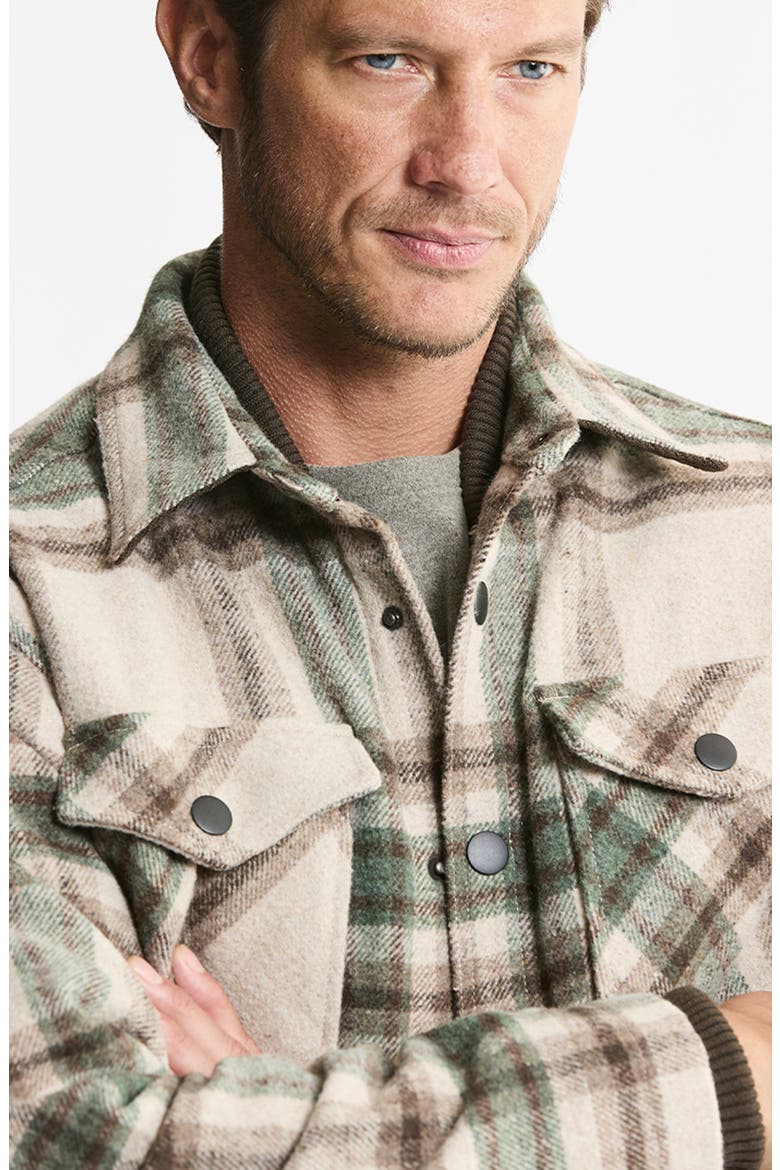 Plaid Faux Fur Lined Wool Blend Shirt Jacket, Alternate, color, STONE GREEN PLAID