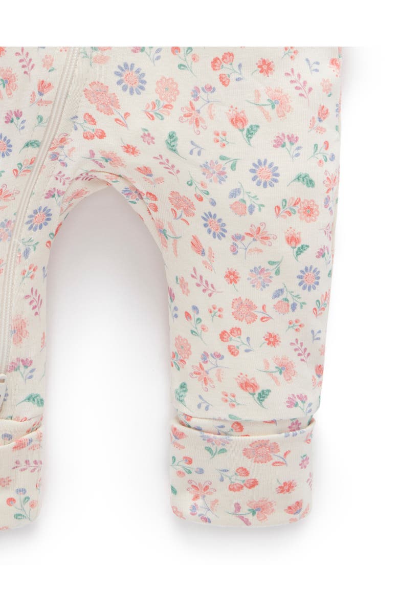 Purebaby Printed Short Sleeve Long Leg Ruffle Romper, Alternate, color, Flor Print