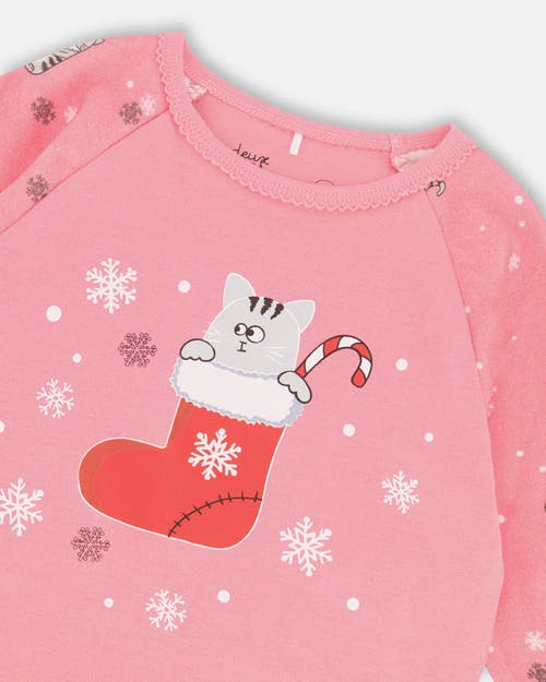 Deux Par Deux Organic Cotton Two-piece Pajamas Cat In Multi