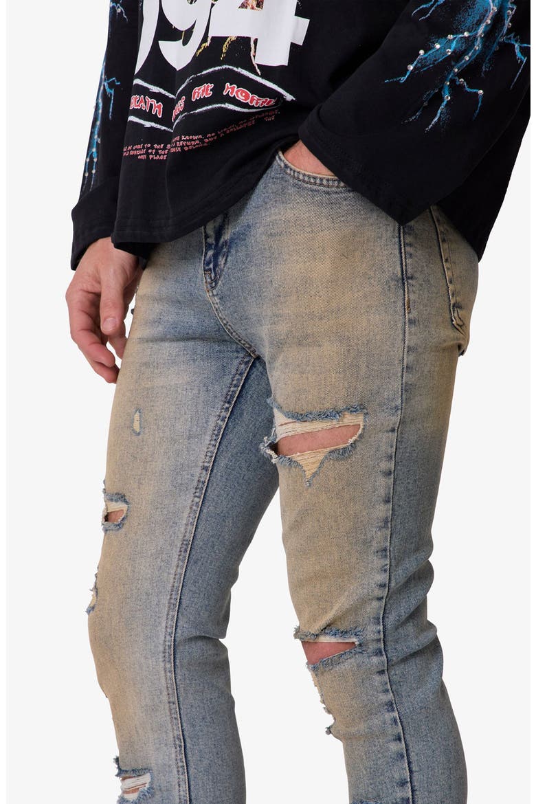 Slashed Skinny Denim Jeans, Alternate, color, VINTAGE BLUE