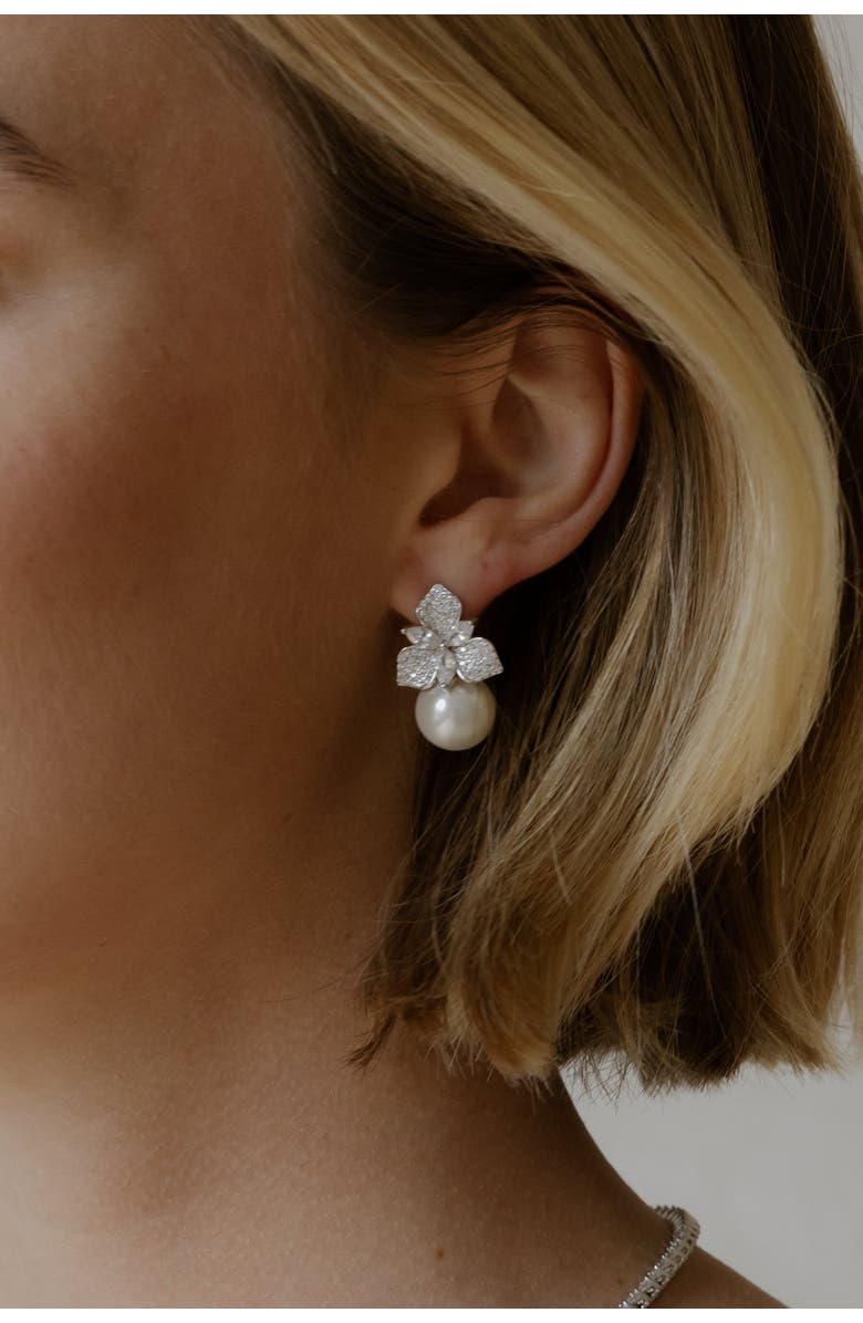 Untamed Petals Sophie Pearl Drop Earrings, Alternate, color, Silver