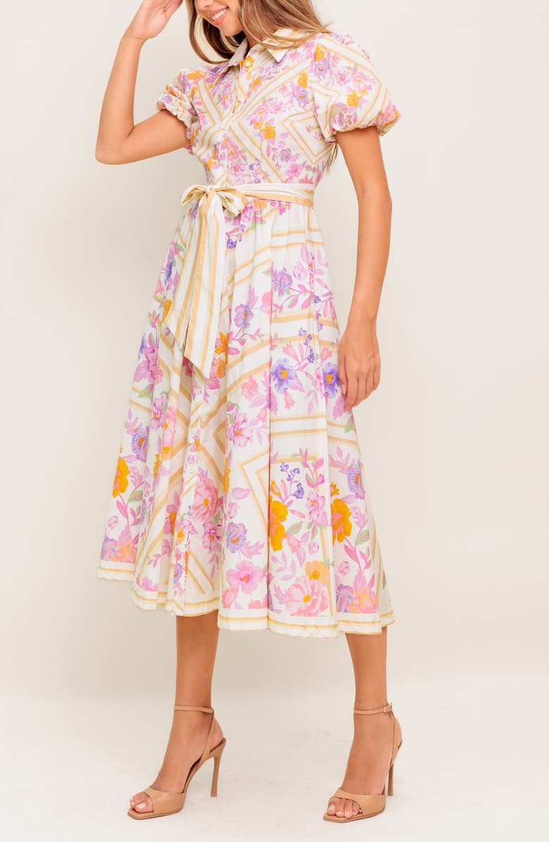 FLYING TOMATO Floral Midi Shirtdress, Alternate, color, 