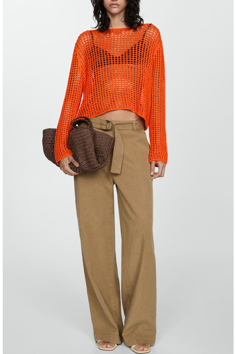 Openwork Sweater, Alternate, color, ORANGE