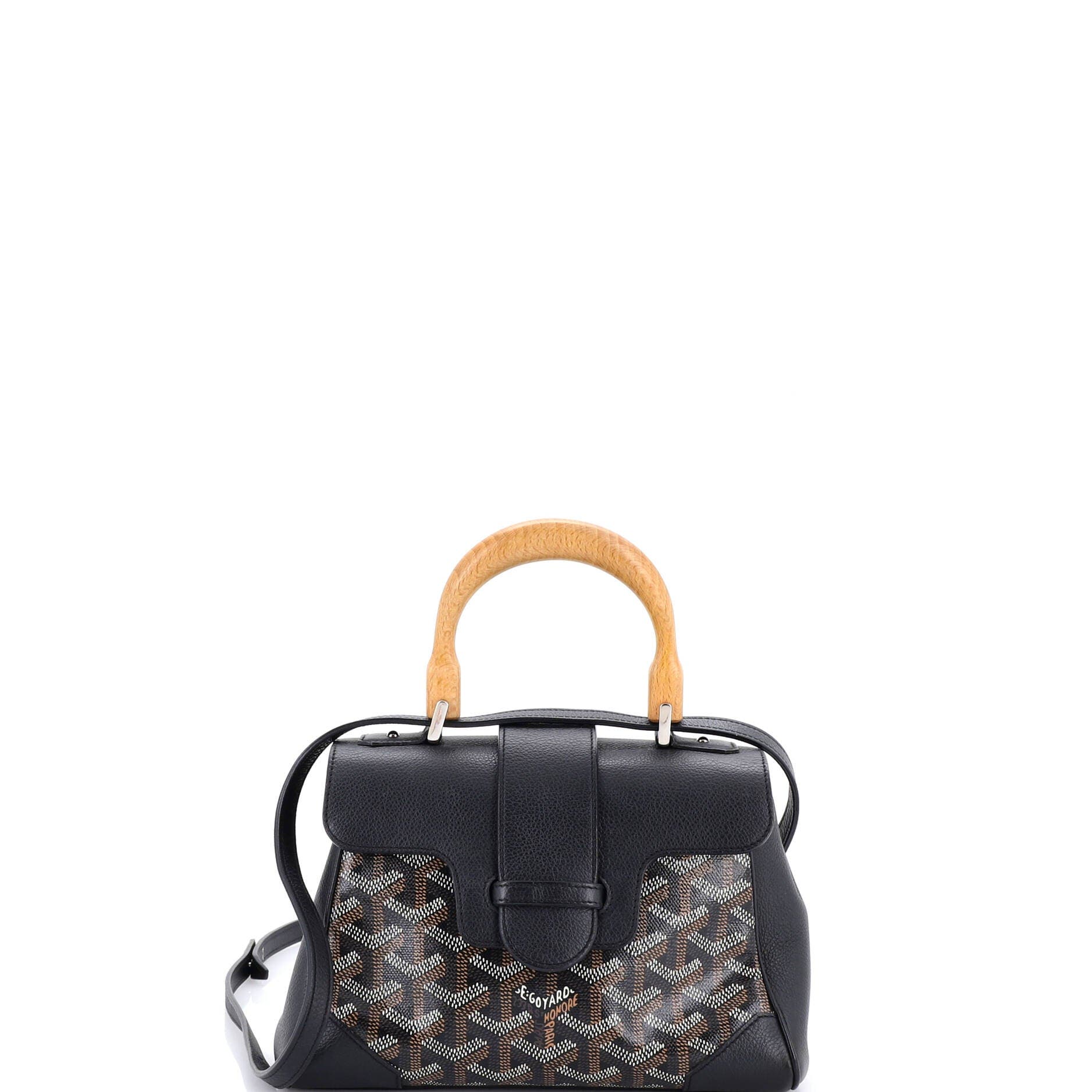 Pre-Owned Goyard Saigon Top Handle Bag Coated Canvas with Leather Mini, Main, color, Black