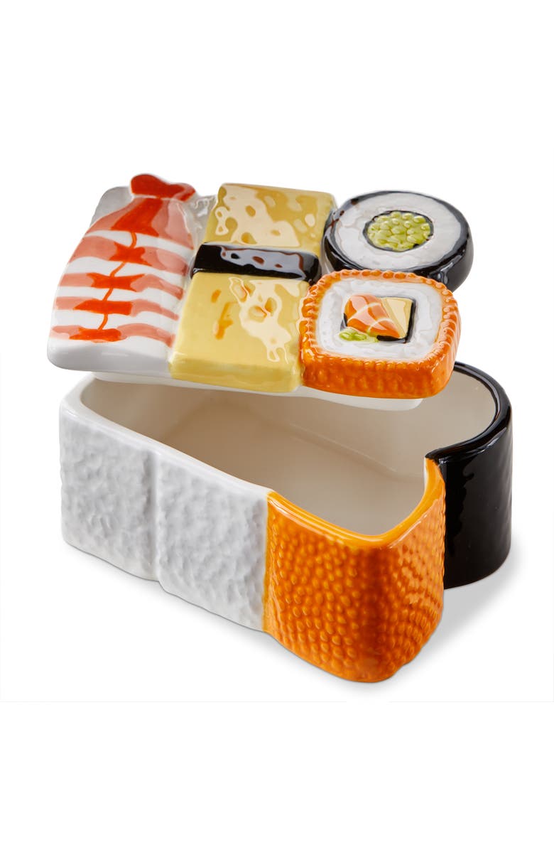 tag Sushi Lidded Trinket Box Multi Earthenware Everyday, Alternate, color, Orange