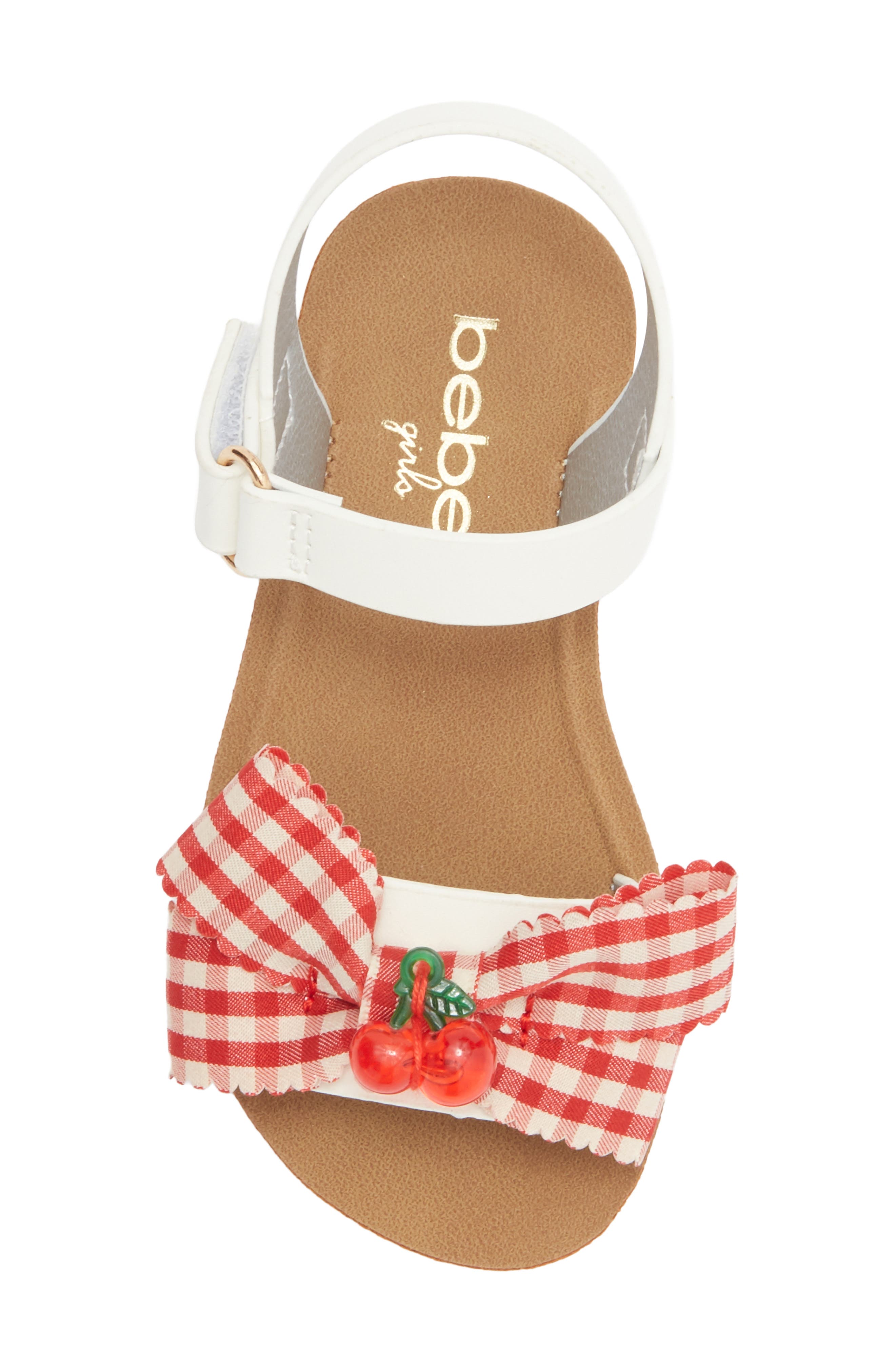 bebe Kids' Cherry Gingham Bow Sandal, Alternate, color, White