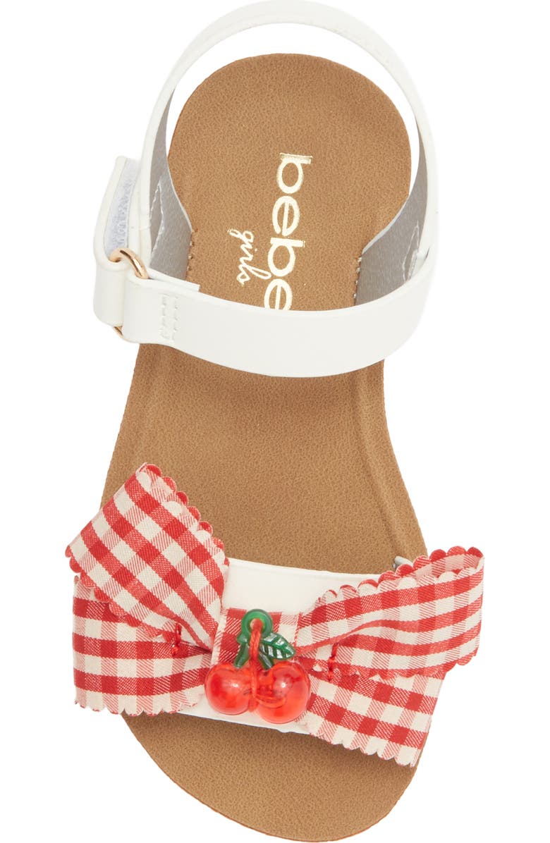 bebe Kids' Cherry Gingham Bow Sandal, Alternate, color, White