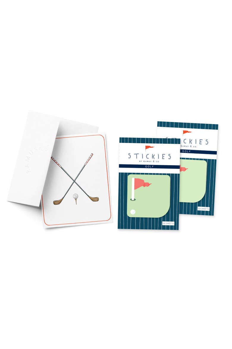Golf Stickies 3" x 3" 50-Sheet Sticky Notes (2-Pack) & Golf Greeting Card Combo, Main, color, Multi-Pack
