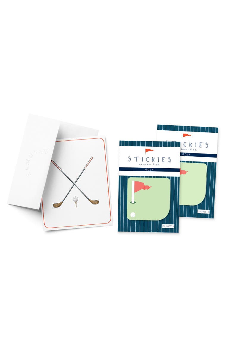 Ramus & Co Golf Stickies 3" x 3" 50-Sheet Sticky Notes (2-Pack) & Golf Greeting Card Combo, Main, color, Multi-Pack