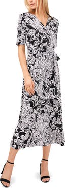 Chaus Paisley Tie Waist Midi Dress