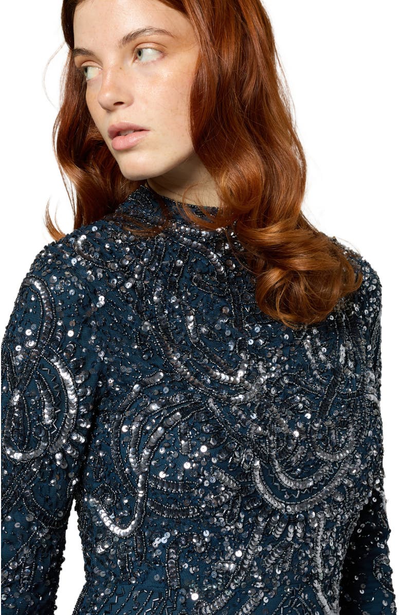 MARYISA Occasion Modest Embellished Sequin Beaded High Neck Evening Maxi Dress, Alternate, color, 