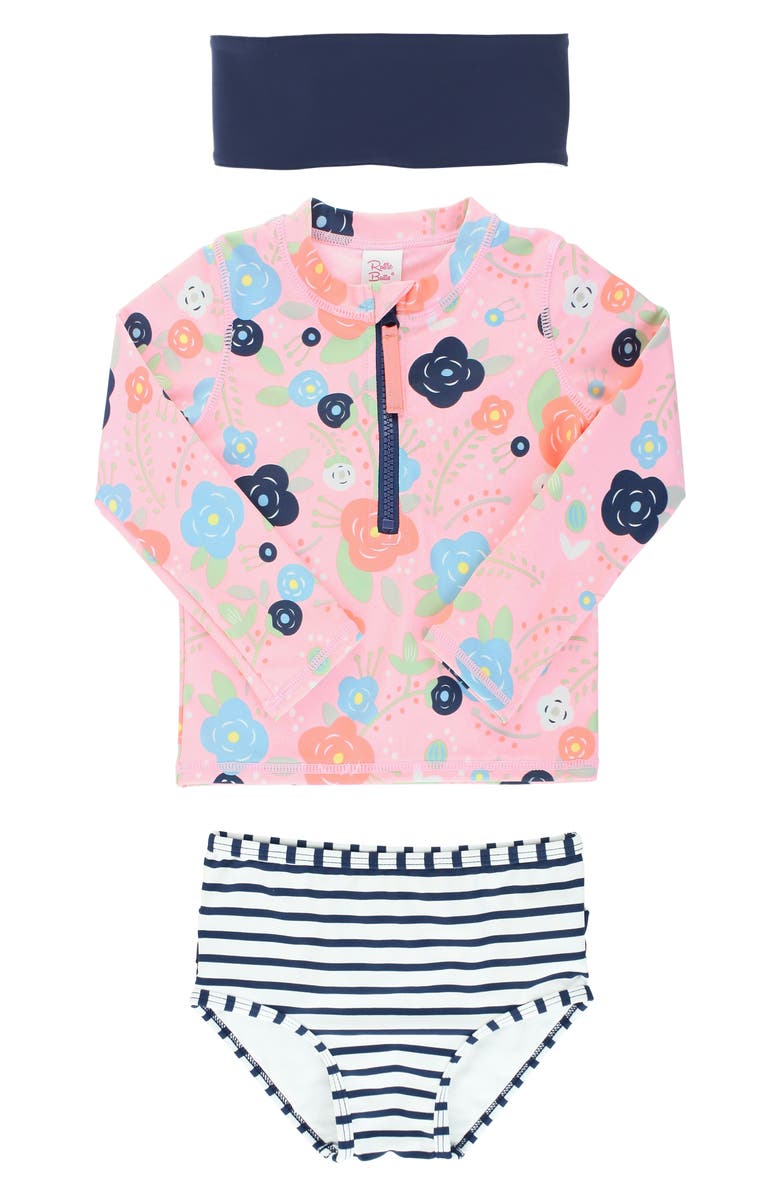 RuffleButts Two-Piece Rashguard Swimsuit & Headband Set, Main, color, 