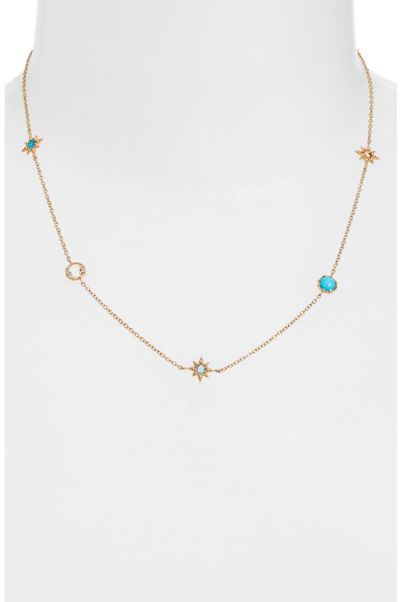 Topaz & Turquoise Station Necklace, Alternate, color, GOLD