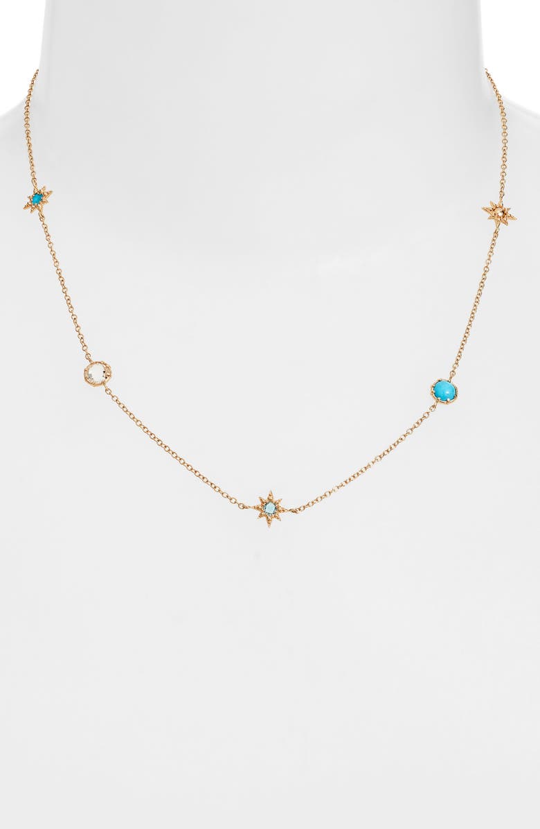 Anzie Topaz & Turquoise Station Necklace, Alternate, color, Gold