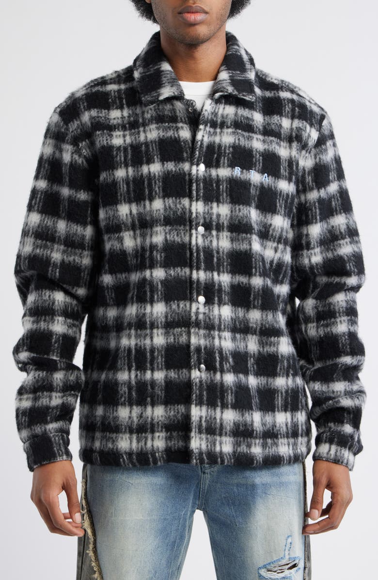 RtA Parlan Pixel Cross Graphic Plaid Shacket, Alternate, color, Black Pixel Cross